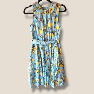 eShakti Sky Blue Lemon & Floral Button-Front Dress
